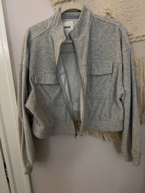 aerie Heather Gray Ribbed Zip-Up Jacket XL
